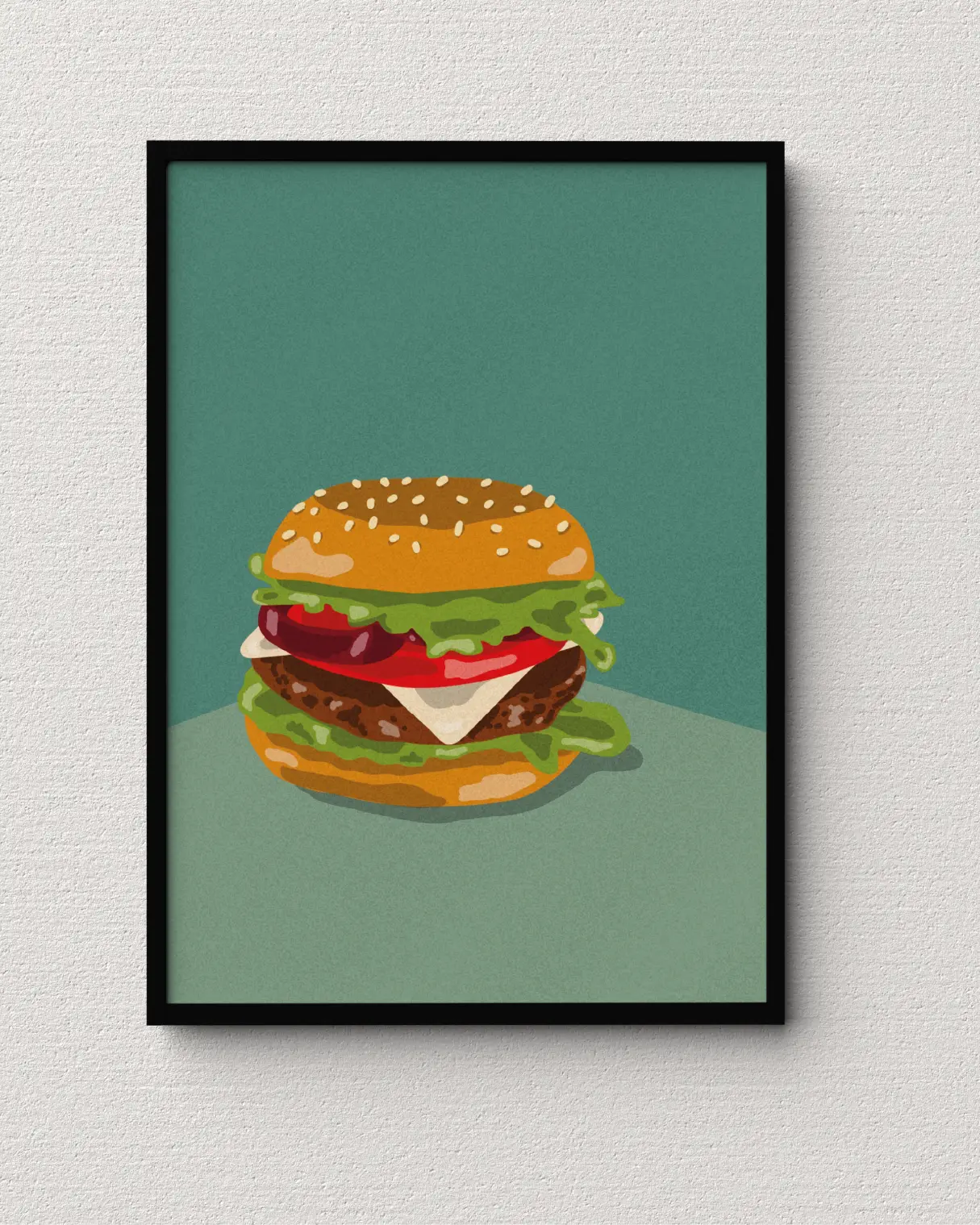 Kreativer Kunstdruck eines veganen Burgers – Perfekt für Foodies