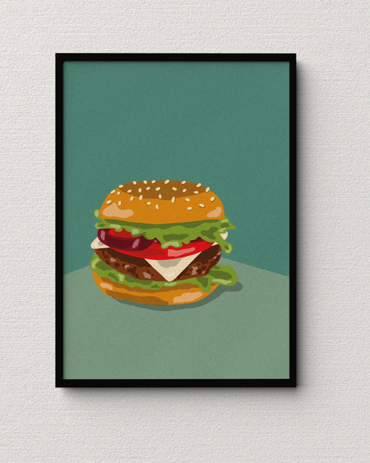 Kreativer Kunstdruck eines veganen Burgers – Perfekt für Foodies